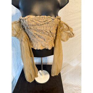 Cloud Ten Sheer Crop Top Romantic Puffy Sleeves Shirt Blouse Womens Large L
